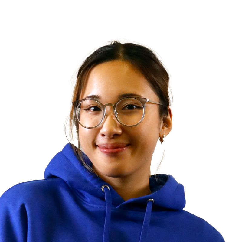 A photo of Jasia pang, a female student with long black hair and round glasses
