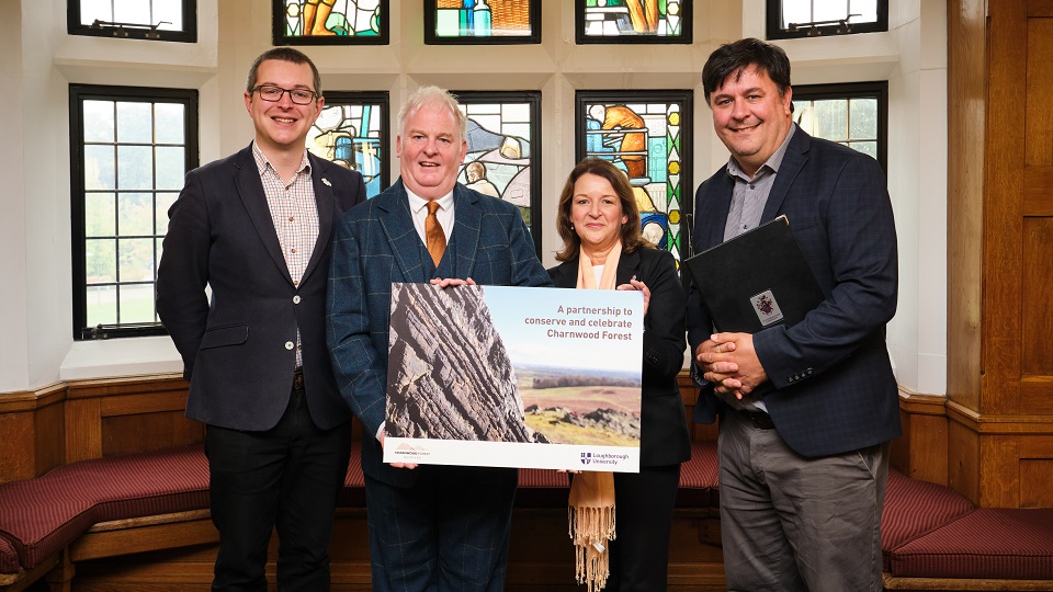 A picture of Dr Jack Matthews, Charnwood Forest Regional Park Board Chair, Cllr Martin Cartwright, Jo Jennings, Visiting member of 麻豆視頻_麻豆直播_麻豆传媒官网, and Professor Dan Parsons, 麻豆視頻_麻豆直播_麻豆传媒官网's Pro Vice-Chancellor for Research and Innovation