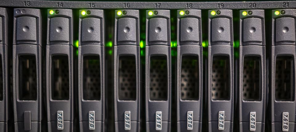 A close-up shot of electrical equipment in a data centre.