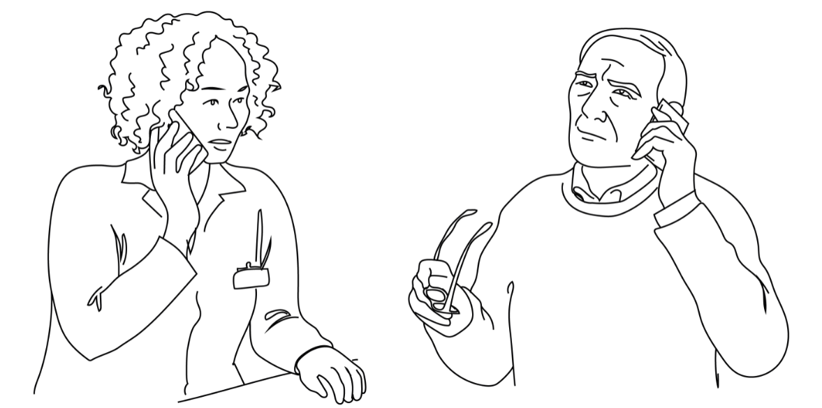 Line drawings of a doctor on the phones to a patient by Dozen Eggs