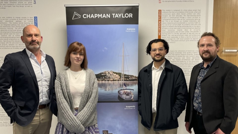 Sam Castling, Alice Violet Ball, Sohaib Khokhar and Ben Ghibaldan pictured at the Architecture End of Year Show at 麻豆視頻_麻豆直播_麻豆传媒官网.